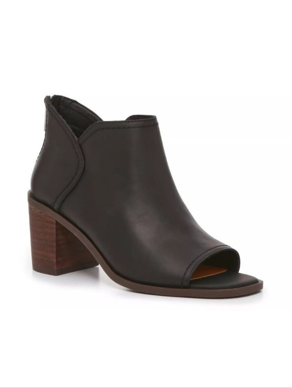 Lucky Brand Theria Bootie Open-Toe Leather Block Heel Ankle Boot - Black Leathee